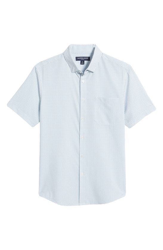 Shop Mizzen + Main Mizzen+main Leeward Geometric Print Short Sleeve Button-up Performance Shirt In Ashley Blue Circle Geo Print