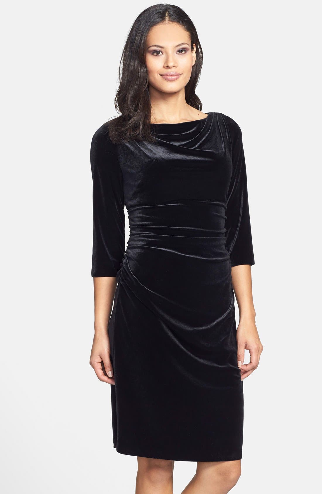 Adrianna Papell Drape Neck Ruched Velvet Sheath Dress Nordstrom
