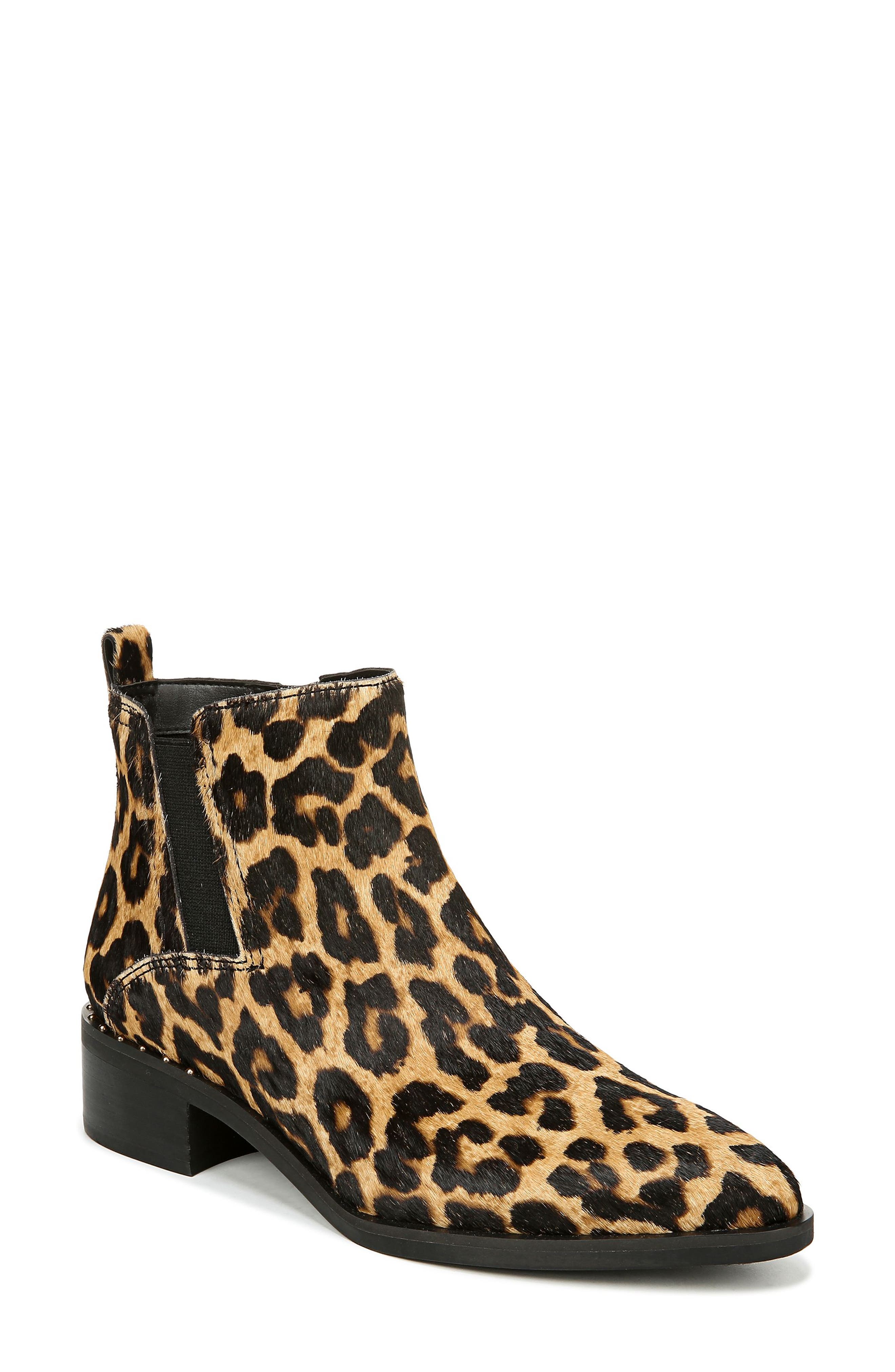 Heather Whiskey Leopard Calf Hair Franco Sarto Ankle Boots 