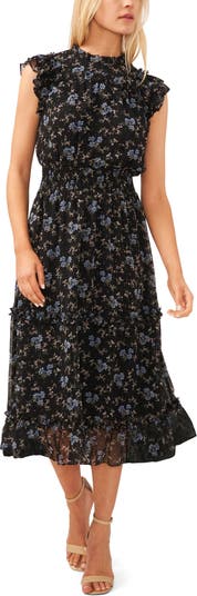 CeCe Floral Smock Waist Midi Dress | Nordstrom
