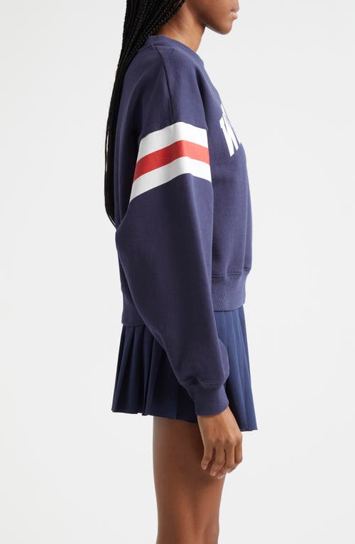 Shop Sporty And Rich Sporty & Rich Wellness Rugby Stripe Cotton Graphic Sweatshirt In Navy