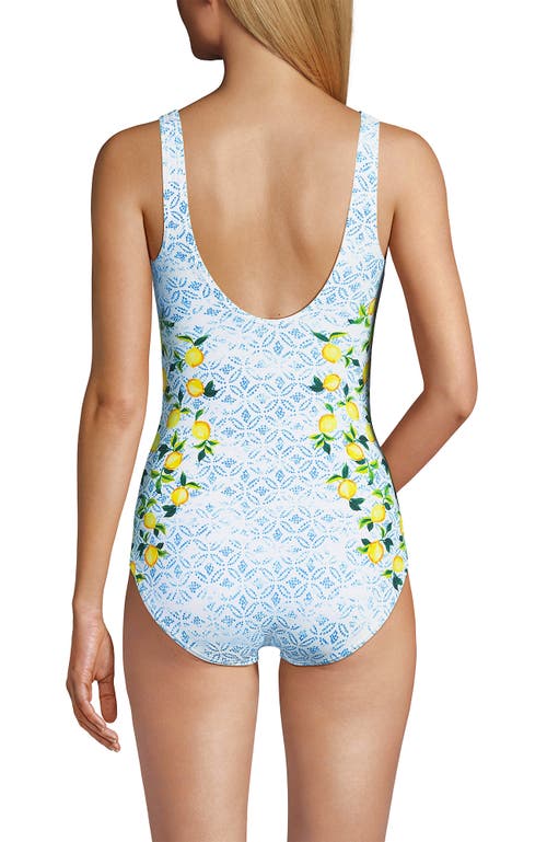 Shop Lands' End Scoop Neck Tugless Sporty One Piece Swimsuit In White Batik Lemons Placement