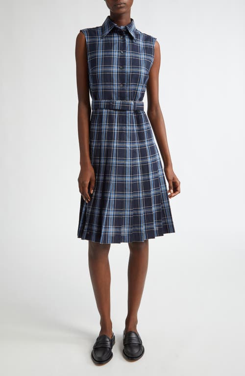 THOM BROWNE THOM BROWNE PLAID BELTED WOOL & LINEN SHIRTDRESS 