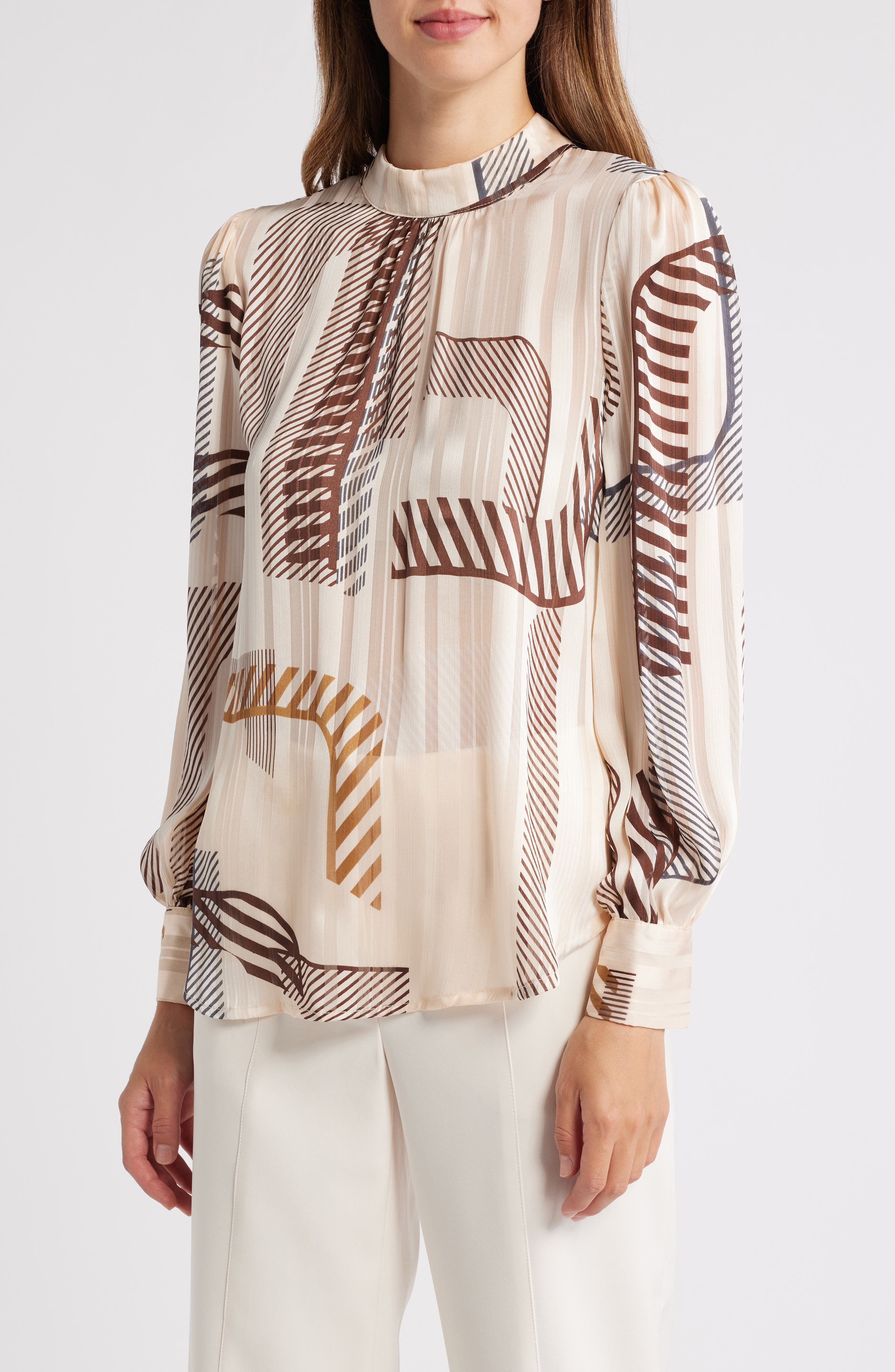 ZOE AND CLAIRE Long Sleeve Top in Brown Multi 