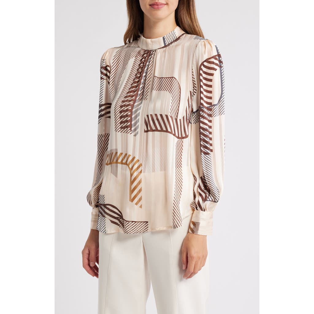 ZOE AND CLAIRE Long Sleeve Top in Brown Multi