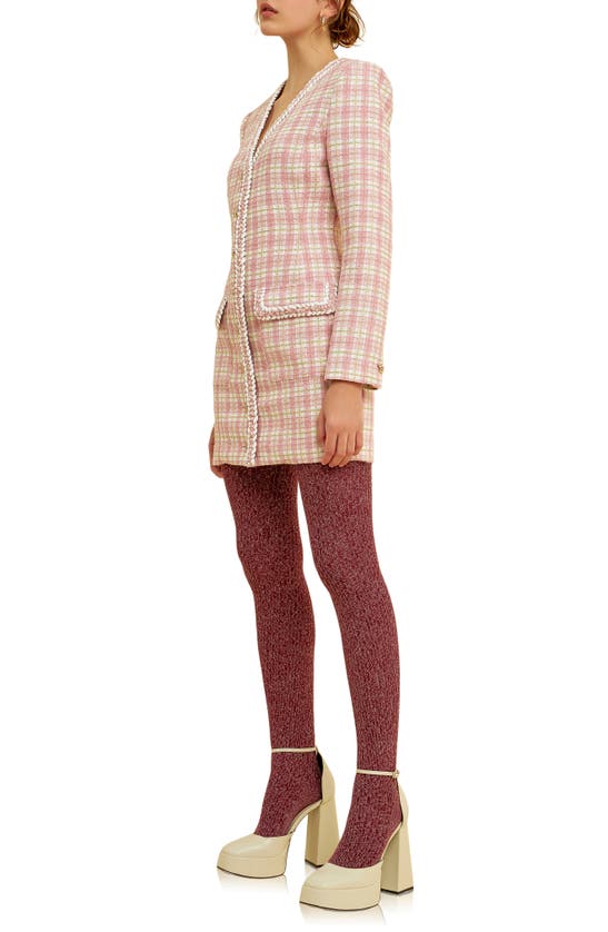 Shop Endless Rose Premium Plaid Tweed Minidress In Pink Multi