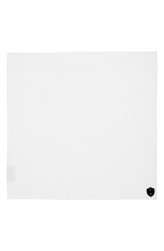 Clifton Wilson White Cotton Herringbone Pocket Square In White