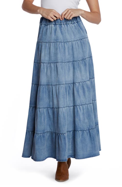 Tiered Denim Maxi Skirt in Storm Blue
