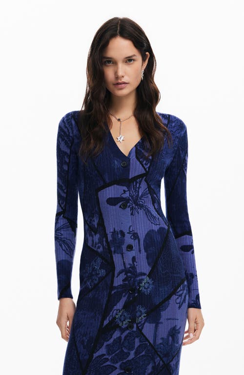 Desigual Blue Floral Long Sleeve Button Front Dress