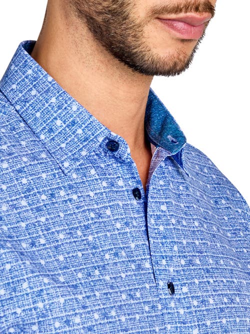 Brooklyn Brigade Denim Dot Recycled 4-way Stretch Performance Long Sleeve Shirt In Blue
