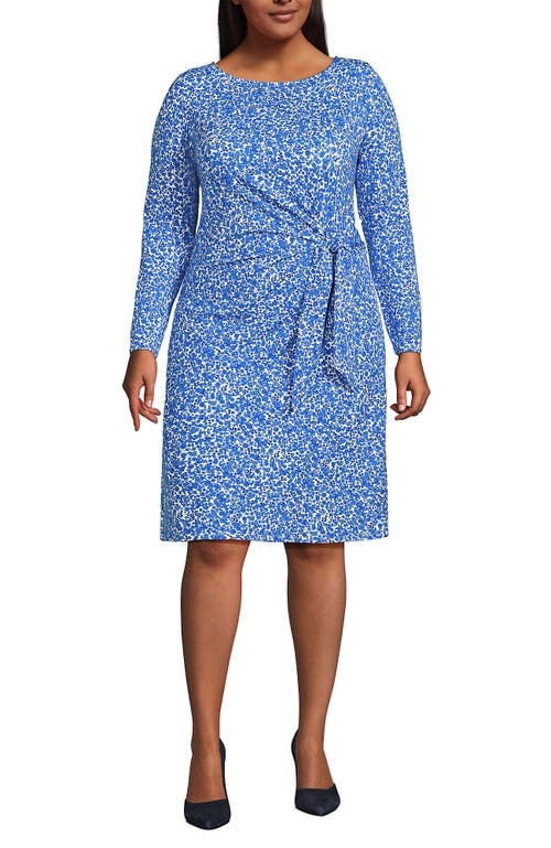 Shop Lands' End Plus Size Boatneck Long Sleeve Tie Waist Dress In Blue Jay Flowers