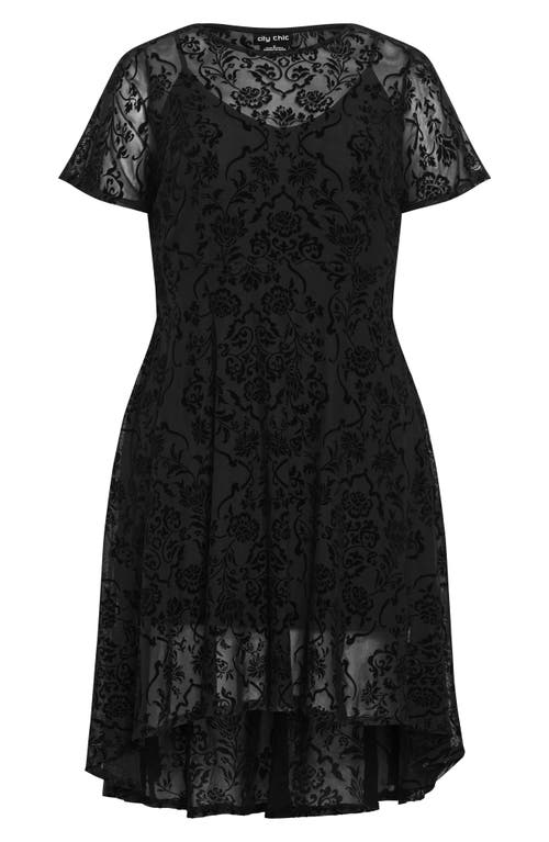 City Chic Sienna Velvet Burnout High-low Dress In Black