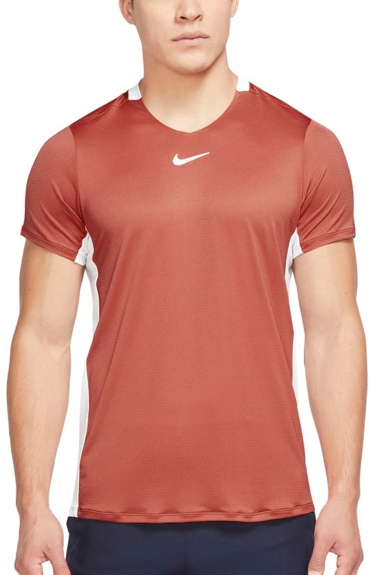 Nike Court Dri-fit Advantage Tennis Shirt In Madder Root/ White/ White