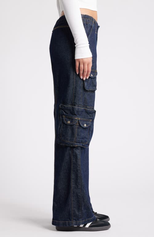 Shop Bdg Urban Outfitters Cyber Y2k Denim Cargo Pants In Washed Denim