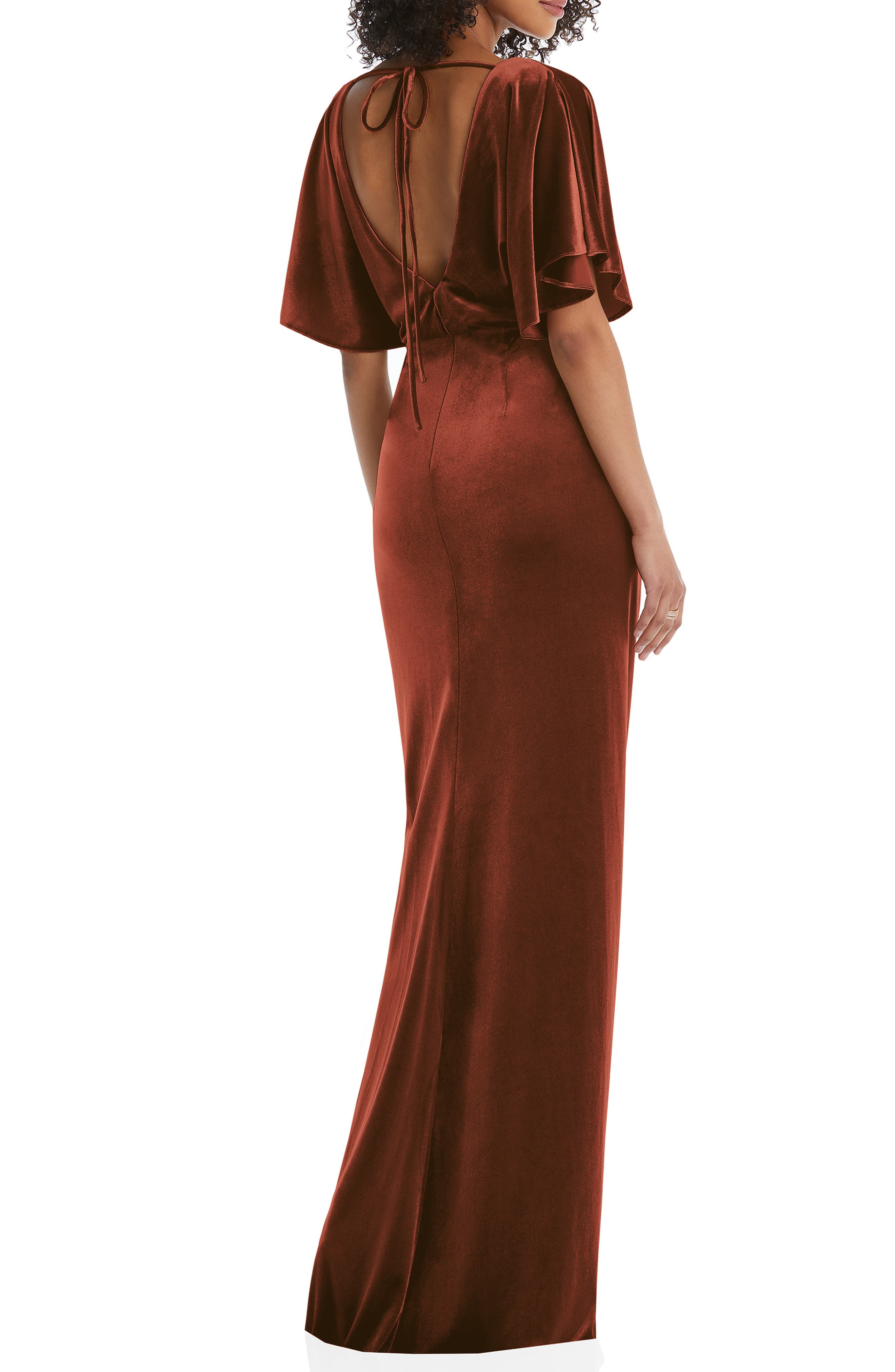After Six Open Back Velvet Column Gown 