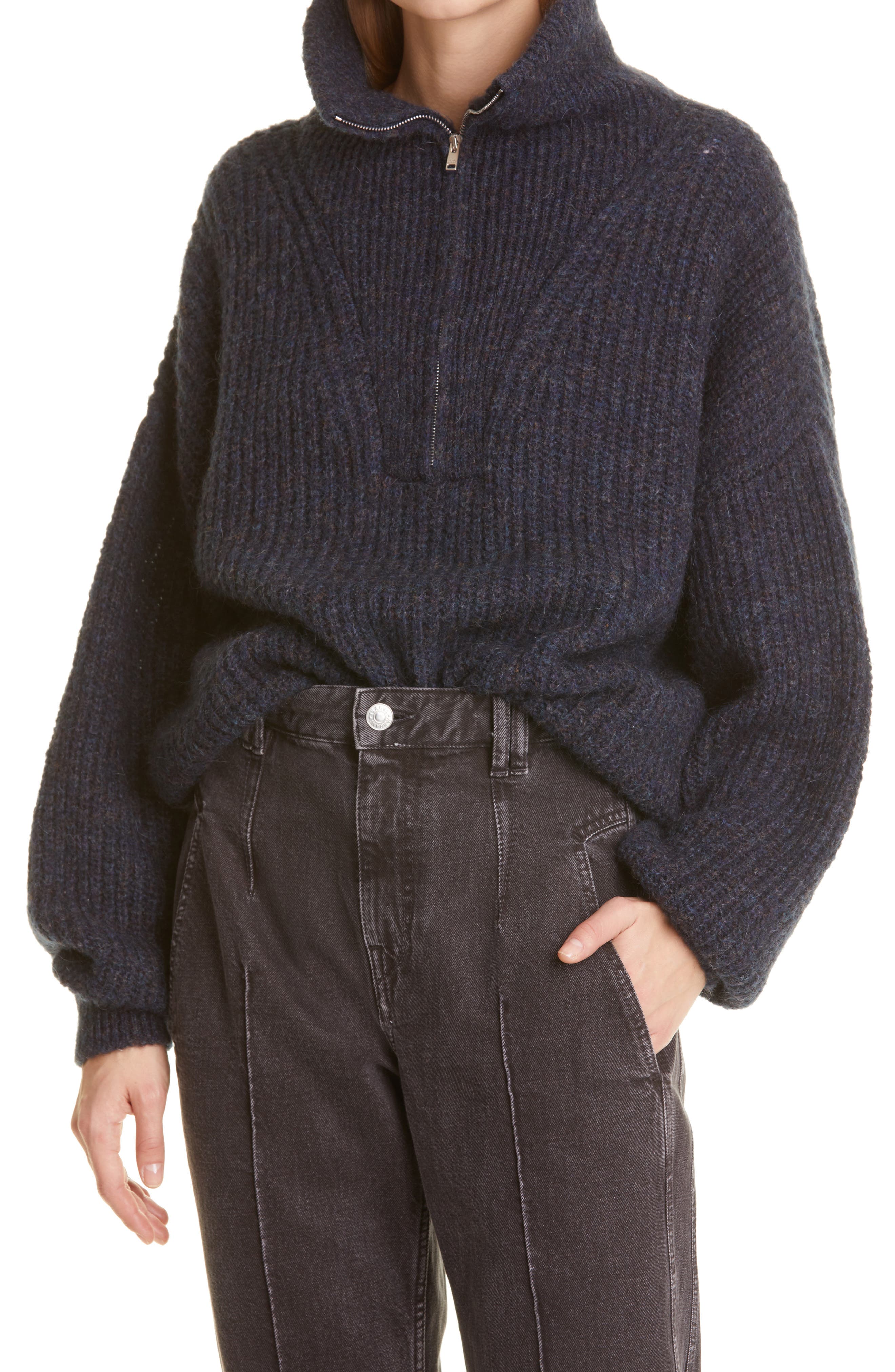Isabel Marant Étoile Myclan Rib Half Zip Sweater in Midnight at Nordstrom, Size 4 US