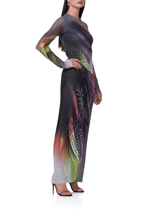 Shop Afrm Didi Long Sleeve Mesh Maxi Dress In Dark Feather