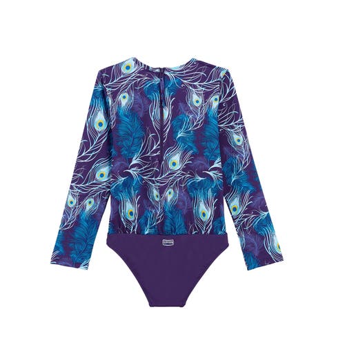 Shop Vilebrequin Kids' Eyes Of The Wind Jersey Long Sleeve One-piece Swimsuit In Minuit