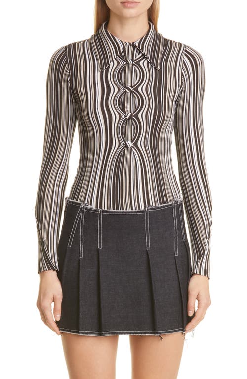 Anne Isabella Optical Stripe Recycled Polyester Sweater in Hickory Stripe