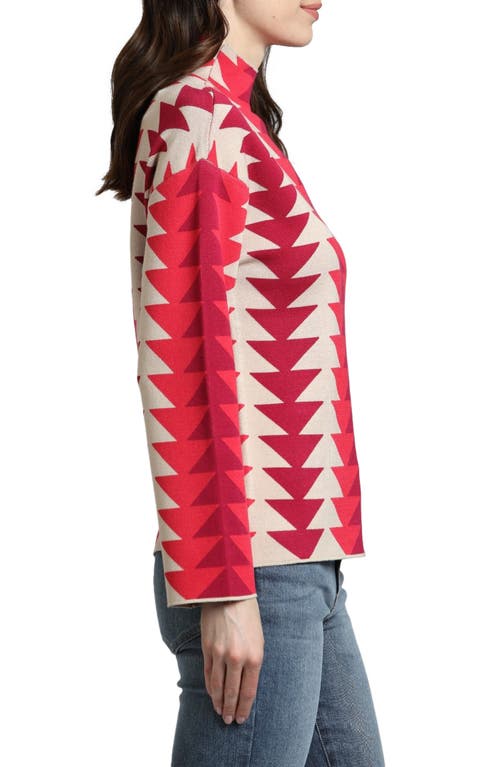 Apny Retro Funnel Neck Top In Red Multi