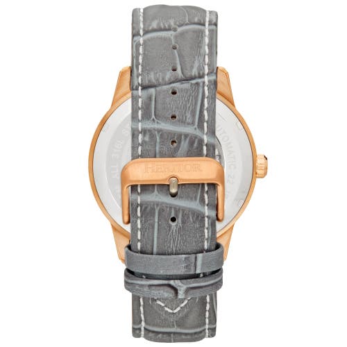 Shop Heritor Automatic Davies Semi-skeleton Leather-band Watch In Rose Gold/gray