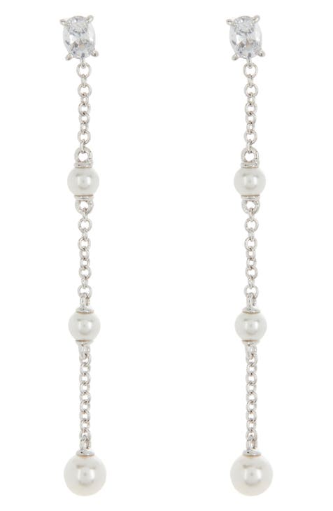 Emilia CZ & Imitation Pearl Linear Drop Earrings