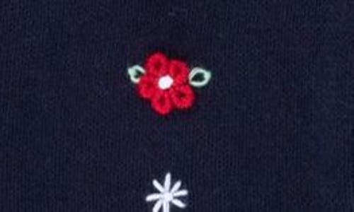 Shop Feltman Brothers Embroidered Floral Cotton Cardigan In Navy/red