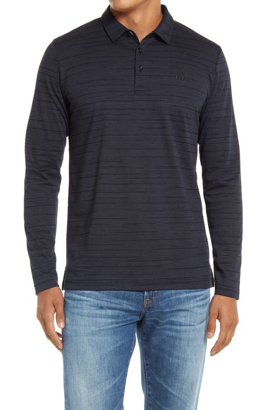 Travismathew Extra Olives Slim Fit Stripe Long Sleeve Polo In Black