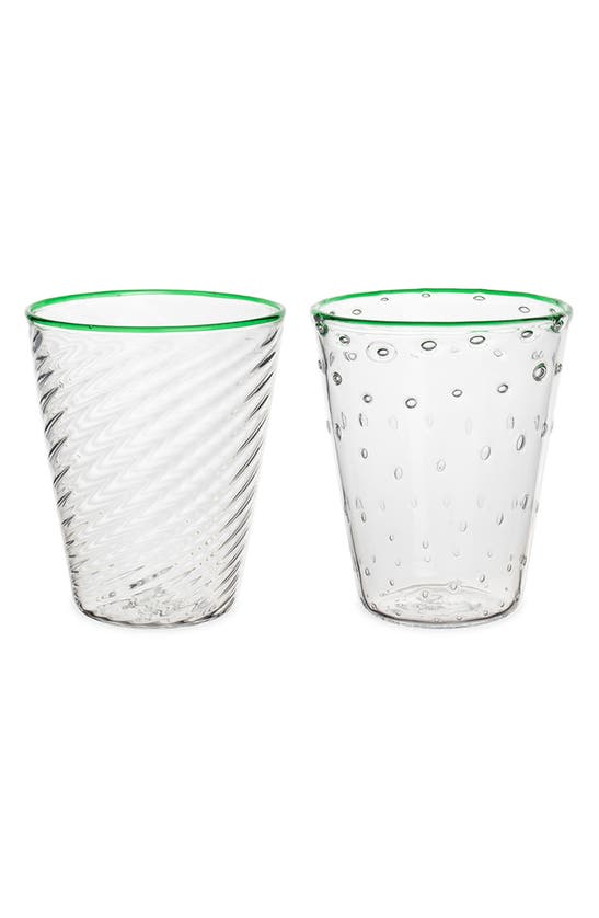 Shop Stories Of Italy Set Of 2 Mismatched Ultralight Murano Glass Tumblers In Green