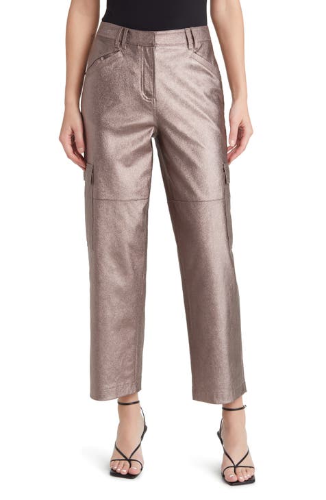 Oalirro Metallic Pants Women High Waisted Wide Leg Dress Pants for Women  Fall and Winter Fashion Casual Slacks Brown XS 