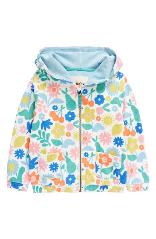 Shop Mini Boden Kids' Floral Terry Cloth Zip-up Hoodie In Multi Holiday Stencil