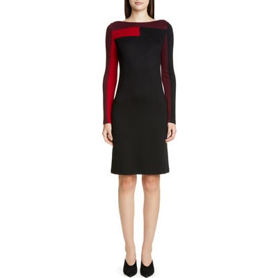 St. John Collection Colorblock Long Sleeve Pique Milano Knit Dress, Black