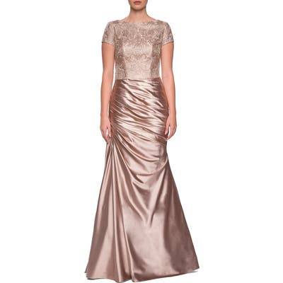 La Femme Embroidered Gown, Yellow