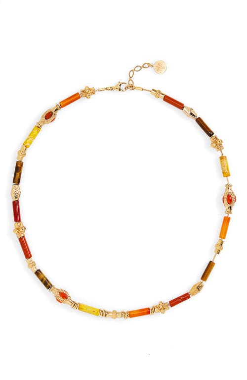 Shop Gas Bijoux Kali Beaded Necklace In Gold Orange Red