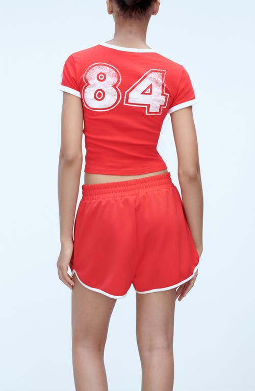 Shop Mango Contrast Trim Dolphin Hem Shorts In Intense Red