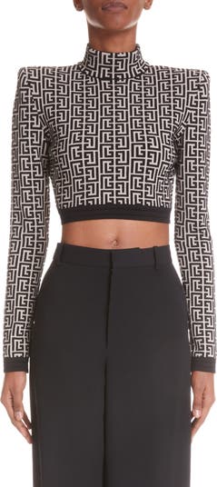 Balmain Monogram Technical Wool Cropped Top