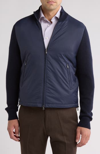 Bruno Magli Wool & Nylon Zip Jacket In Navy