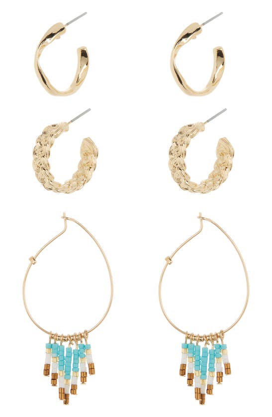 Shop Melrose And Market Set Of 3 Assorted Hoop Earrings In Turquoise- White- Gold