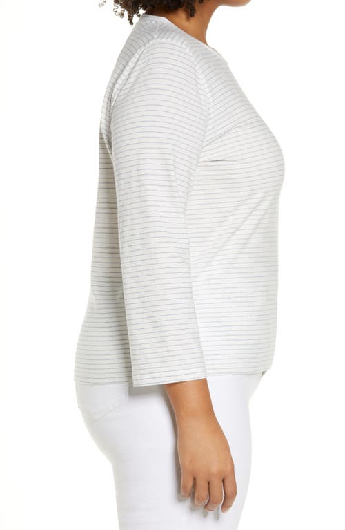 Vince Neppy Stripe Cotton & Linen Crewneck Top In Off White/hydrangea
