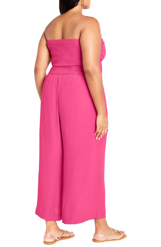 Shop City Chic Jez Tie Front Strapless Jumpsuit In Flamingo