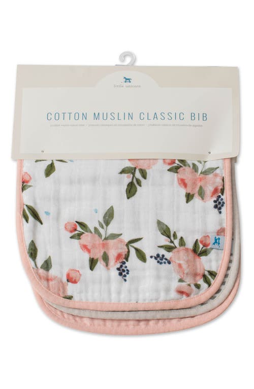 Shop Little Unicorn 3-pack Classic Cotton Muslin Bibs In Watercolor Roses