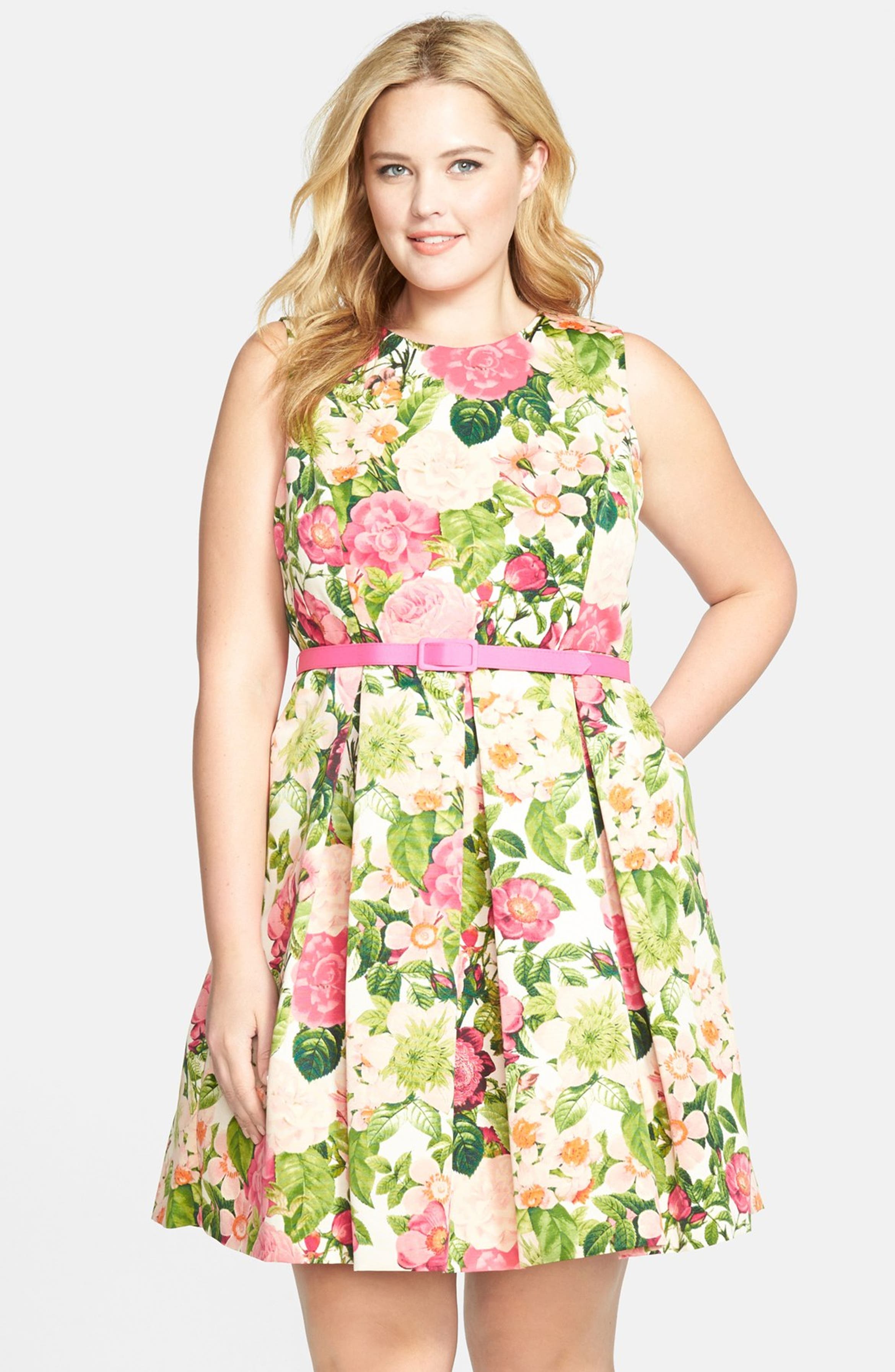 Eliza J Belted Floral Print Fit & Flare Dress (Plus Size) | Nordstrom