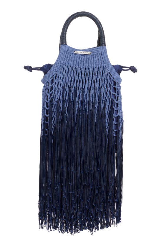 Petit Kouraj Mini Fringe Top Handle Bag In Blue