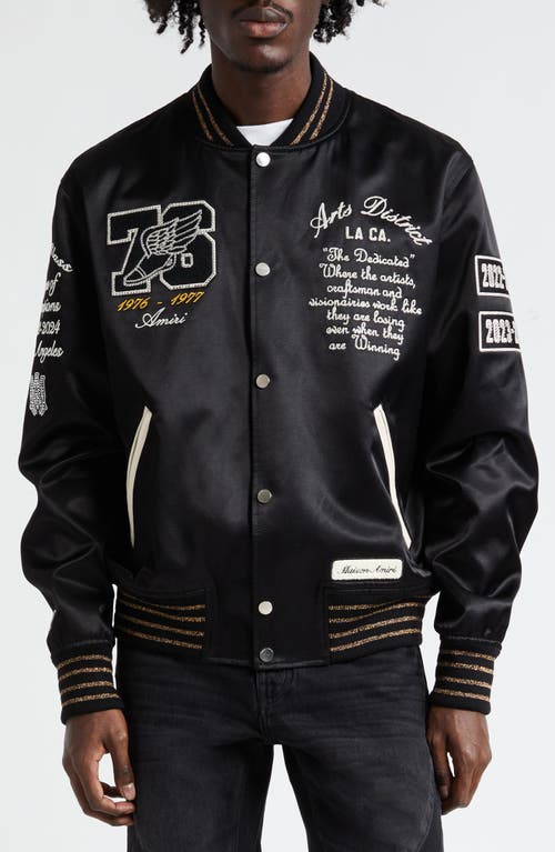 AMIRI Eagle Embroidered Satin Varsity Jacket in Black at Nordstrom, Size Medium