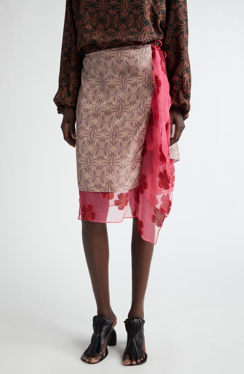 Print Layered Silk Blend Wrap Skirt in Blush