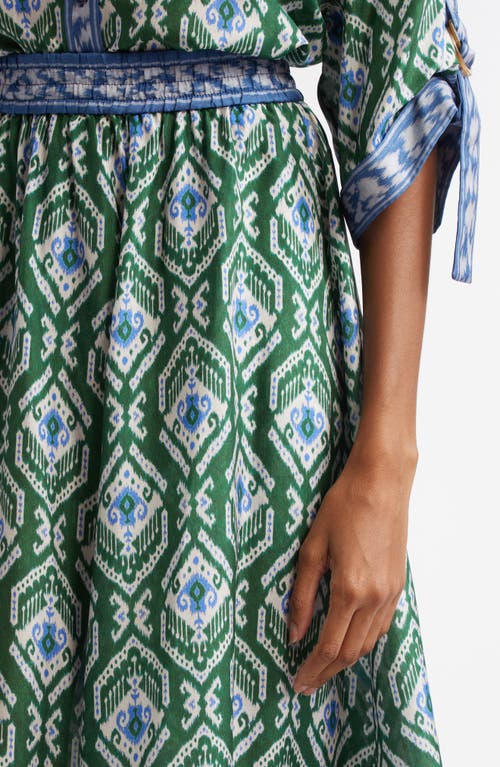 Shop Zimmermann Wylie Swing Ikat Silk Skirt In Green/blue Ikat