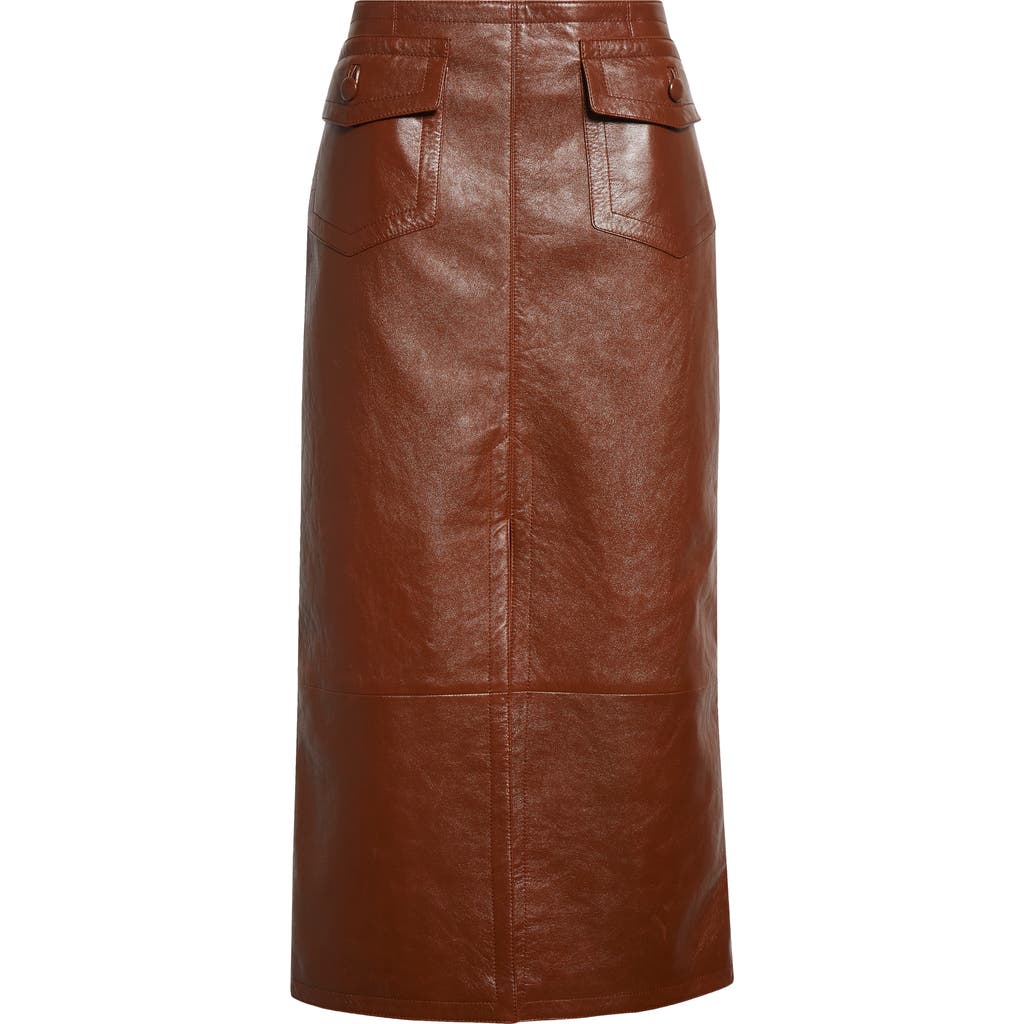 Chloé Pocket-detailed Leather Midi Skirt In Clay Brown