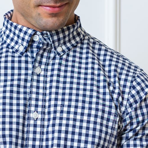 Hope & Henry Organic Stretch Poplin Shirt In Navy Gingham