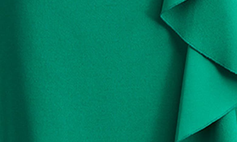 Shop Tadashi Shoji Asymmetric Neck Side Ruffle Fit & Flare Gown In Aloe Green