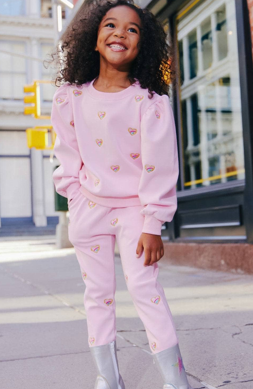 Lola + The Boys Girl's Embroidered Heart Two-piece Set In Pink